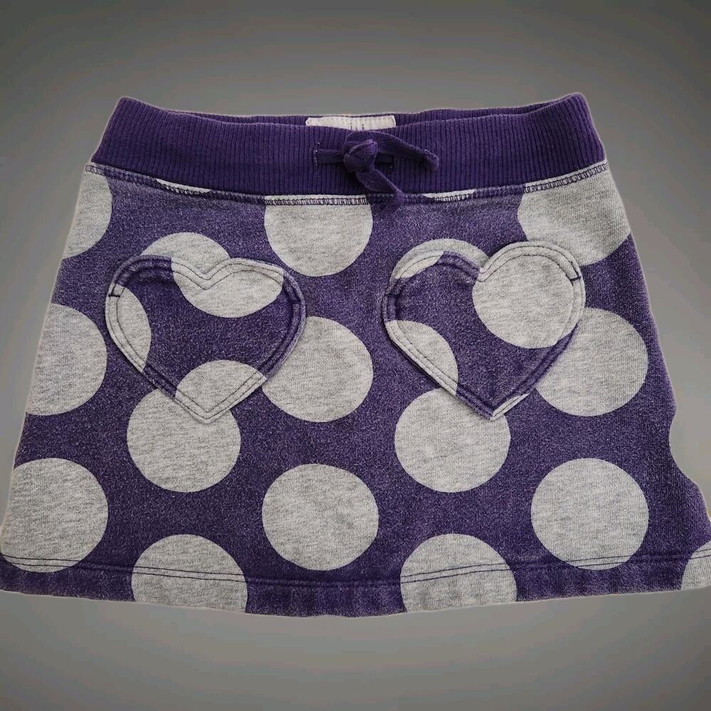 Mini Boden Girls Mini Skirt Purple Polka Dots Heart Pockets Size 3-4Y